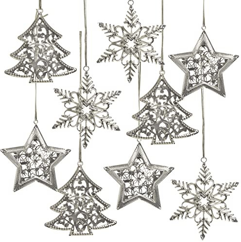 Metallanhänger Weihnachten, 9 Stück: Weihnachtsanhänger Metall, Geschenkanhänger Silber, Anhänger Geschenke, Weihnachtsbaum & Zweige, Weihnachtliche Deko, Geschenk Klein, Weihnachtsdeko Set, 6–8 cm