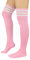 PONCEAU Damen Mädchen Kniestrümpfe Overknee Lange Streifen Strümpfe Oberschenkel Hohe Socken Leggings Strümpfe Sport Socken Rosa mit Weiß