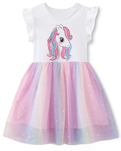 Flickklänningar, jersey bomull vardagsklänningar för flicka barn lekkläder t-shirt klänning mode trendig djurtryck prickig rand enhörning klänning