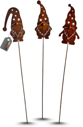 Terma Stahldesign XXL Rost Wichtel Winterzwerg Made in Germany Gartenstecker herbstdeko Outdoor Weihnachten stecker winterdekoblumenstecker Weihnachtswichtel roststecker Winter