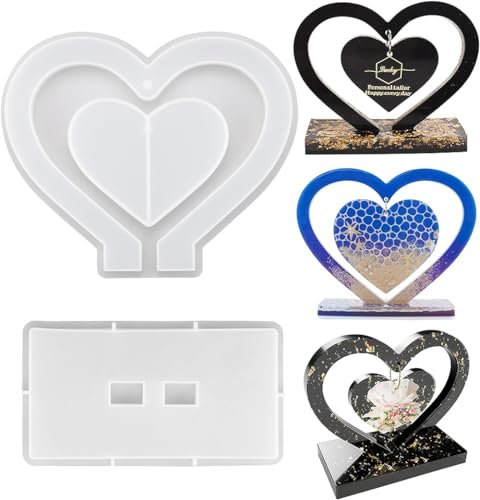 UOPMQGB Molde de Resina epoxi en Forma de corazón, Molde de Resina epoxi, Molde de Resina, Decoración de Marco de Fotos en Forma de corazón, Manualidades DIY Regalos Hechos a Mano