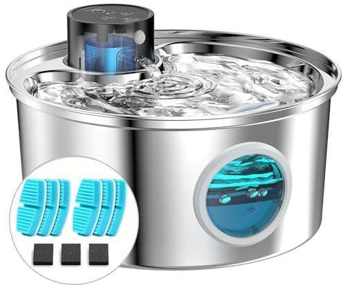 Katzenbrunnen Kabellos mit 6 Stück Kohlefilter + 3 Stück Schwam: Trinkbrunnen für Katze Kabellos - 3.2L Katzenbrunnen für Katzen - Leiser Katzen Trinkbrunnen - Katzentrinkbrunnen - FOFNON