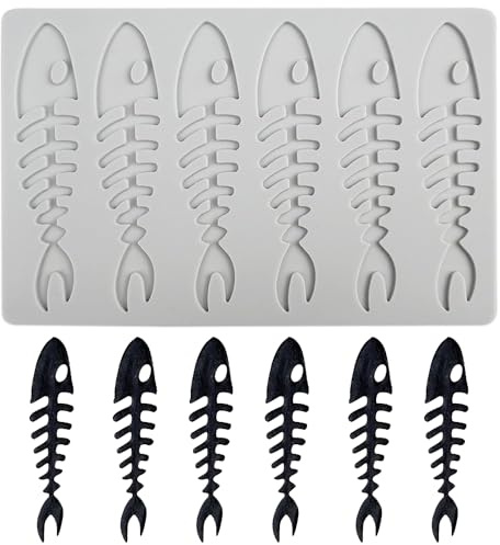 FIBOUND 1 Articolo Stampo per Fondente in Silicone con Lisca di Pesce, Stampo per Caramelle Cave con Lisca di Pesce,Stampo per Cioccolato, Adatto per La Decorazione di Torte (Lisca di Pesce A 6 Fori)