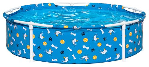 Bestway Frame Pool Pfote für Haustiere, Ø 122 x 30,5 cm, 292 L, 3-lagiges TriTech-Material, Korrosionsschutz, Antihaftbeschichtung, verspieltes Design, einfacher Aufbau, Ablassventil, Reparaturflicken