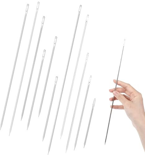 Thinp Professional Upholstery Needles - 10 Pcs, Long Large Eye Sewing Needles, 3/4/5/6/7/8/10/12 Length, Doll Making, Carpet, Leather, Canvas Stitching