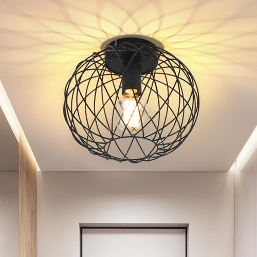 Glitzerlife Deckenlampe Flur Deckenleuchte Schwarz - Flurlampe Decke E27 Schlafzimmerlampe Vintage Industrial Retro Ø 25cm Metall 1 Flammig Lampenschirm Wohnzimmer Küche (Ohne Leuchtmittel Max.40W)