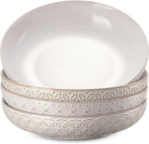 DOWAN Geschirrset 4 Personen, Teller Set 12 Teilig, Porzellan Geschirr Set, Tafelservice Modern Mit Relief, Speiseteller Keramik, Tellerset Beige, Kombiservice Für Müsli, Pasta, Dessert
