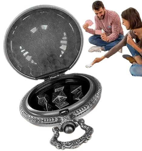 Set di dadi da tasca per orologio da taschino, set di dadi da tavolo, set di dadi poliedrici in metallo poliedrici portatili con custodia per orologio da taschino, set di dadi per giochi di ruolo e