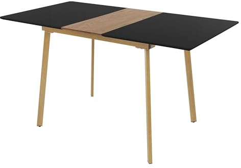 ML-Design Mesa de Comedor Extensible de Madera Negra 110/140 x 75 x 76,5 cm Mesita Rectangular para Salón o Cocina Capacidad de 4-6 Personas Estilo Escandinavo Moderno con Patas de Acero