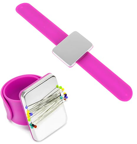Foyscr Magnetic Wrist Sewing, Portable Arm Pin Cushion, Square Magnetic Wrist Pin Cushion, Elastic Wrist Strap for Sewing, DIY, Hairdressing and Collecting (Pink)