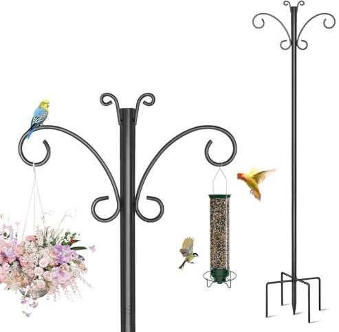 Mangiatoia per uccelli, 193 cm, ganci da giardino per pastori, pali e grucce per mangiatoia per uccelli, in metallo resistente, autoportante, per decorazioni di piccoli uccelli, confezione da 1