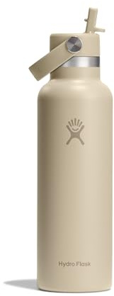 Hydro Flask – Standard Flex Straw Cap 621 ml (21 oz) Bottle – Stainless Steel, Leakproof, Cupholder Compatible – Insulated Cold 24 Hrs – Oat