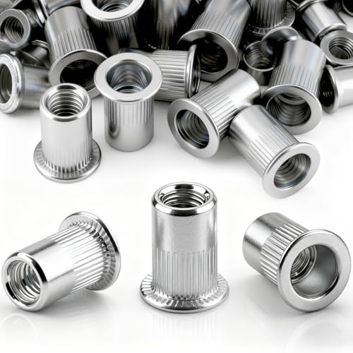 qjuwhua 120 Pièces Ecrou A Sertir M6 Insert M6 x15mm Écrou à Riveter Fileté à TêTe Plate en Acier au Carbone Rivets Inserts Filetés Écrous à Riveter Aveugle Rivets Fileté pour Métal Plastique
