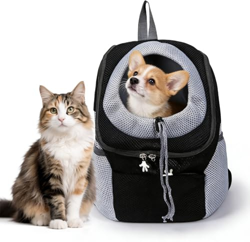 GOEDCH Zaino da trasporto per cani: 34 x 30 x 16 cm, nero, pieghevole, per cani di piccola taglia e gatti, zaino per animali domestici da 1 a 5 kg, traspirante, per passeggiate
