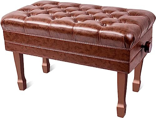 Pianopall Sminkbordspall Lyxig pianobänk med notförvaring Justerbar pianopall med dold lyftstruktur Viktkapacitet 180 kg, Teakbrun, Teakbrun,Teakwoodbrown