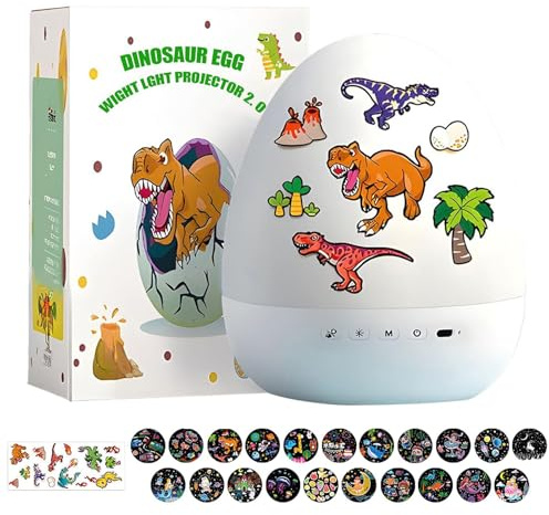 2026 Nuevo proyector de luz nocturna de huevo de dinosaurio para niños, rotación de 360°, 3 modos de iluminación con 21 diapositivas y 8 sonidos, recargable con dinosaurio Mood Magic Cartoon Lamp