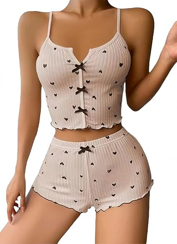 YKDLLF Conjunto de Pijama Mujer de Estar por Casa Pantalón Corto y Camisola Verano Ropa de Dormir Cómodo Femenina Superior Tirantes Elástico Lencería Set Conjuntos Mujer Verano Dos Piezas Ropa Casual