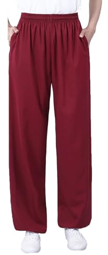 Crysterris Tai Chi Pants,Cotton and Linen Wing Chun Kung Fu Loose Pant for Men Women Martial ArtsTrousers with Pockets(Size:XS,Color:Red)