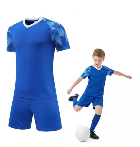 viiotu Kids Football Kit Sports Clothing, Quick Drying Boys Girls Training Jersey Set, Breathable Football Kits Training Suit with T-Shirt and Shorts Blue