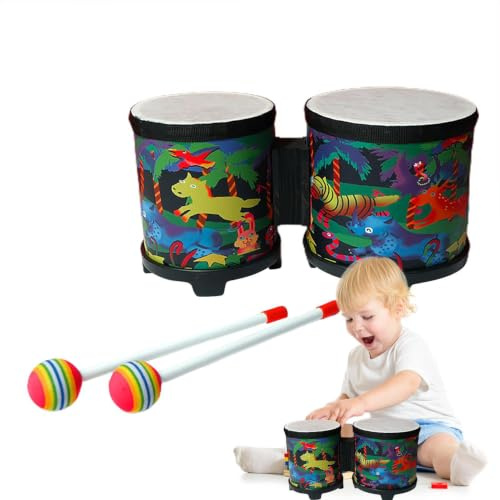 Tambores Bongo para niños, Tambores Bongo para niños | Musical de Instrumento de percusión de Tambor para | Lindo Tambor de Mano de Madera con 2 Baquetas Coloridas, Instrumentos Musicales