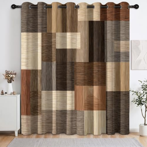 Ogenomskinliga gardiner rustikt lantställe set om 2, mörkläggningsgardiner H 245 x B 140 cm, geometriska färgblockerande ränder termiska gardiner med öljetter för pojkar och flickor, sovrum, dekor