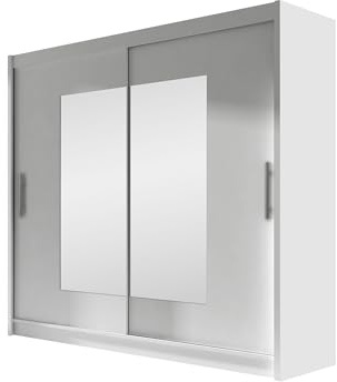 Mirjan24 London VII Penderie avec miroir, à portes coulissantes, armoire à portes coulissantes, armoire moderne pour chambre à coucher, 180 x 215 x 58 cm, blanche