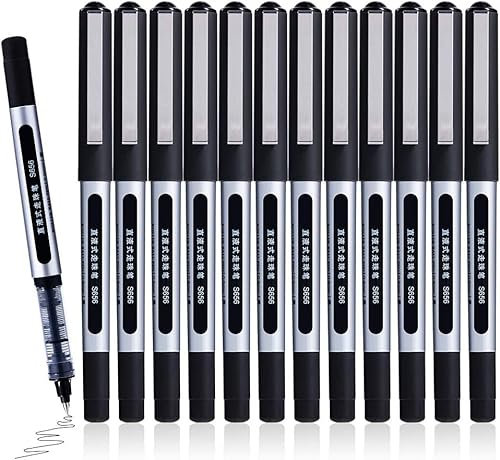 Liquid Ink Rollerball Pens, 12 Pack 0.5mm Stick Ballpoint Black Gel Pens for Adult Writing Note Taking School & Office Supplies