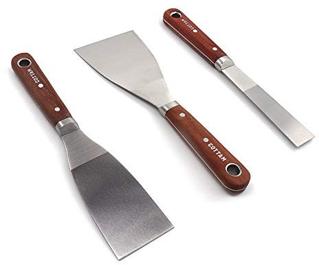 COTTAM Premium Wooden Handle Scale Tang Scraper Collection - Ideal Paint Scraper or Wallpaper Stripping Knife in Sizes 1, 2 and 3