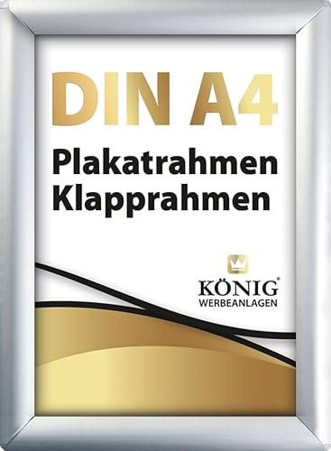 Dreifke Plakatrahmen DIN A4 | 25mm Alu Profil, eckig | silber | inkl. entspiegelter Schutzscheibe | Bilderrahmen Klapprahmen Wechselrahmen Posterrahmen Rahmen