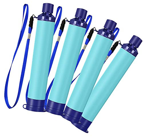 PRELGOSP Wasserfilter Outdoor Survival, Mini Tragbarer Wasserfilter Camping, Wasserfilterstrohalm Notfall Survival Gear für Wandern Trekking Reisen Notbereitschaft,4pack