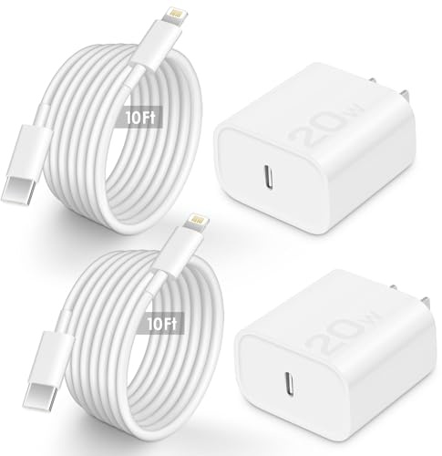 AISNI Fast Charger Block Compatible with iPhone 14 13 Fast Charging 10 Foot Fast Charging Cable,MFi-Certified, 20W PD USB C Block Charger 10 ft for iPhone 14 Plus/14/13/12/11 Pro Max (2Pack White)
