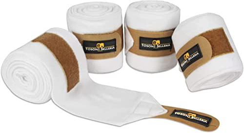 Horses Fasce Pile Antipilling Tosoni Deluxe Velcro Oro, 4 pz. Bianco, Fasce per la Protezione del Cavallo, per Favorire la Ripresa Dopo Gli Sforzi e Proteggerlo da Graffi e Urti