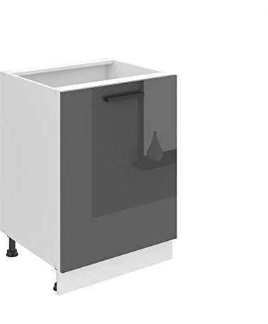 Belini Unterschrank Küche, Küchenunterschrank 60 cm Breite. SD Küchenunterschrank ohne Arbeitsplatte. Küchenschrank mit 1 Tür, Silber Hochglanz