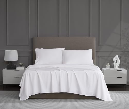 Linen Closet Queen Sheet Set – 4-Piece Cotton Blend, 1200 Thread Count Ultra Soft & Silky Sateen, Moisture Wicking, Wrinkle Resistant, Quick Dry, Deep Pocket up to 18, Durable & Easy Care, White