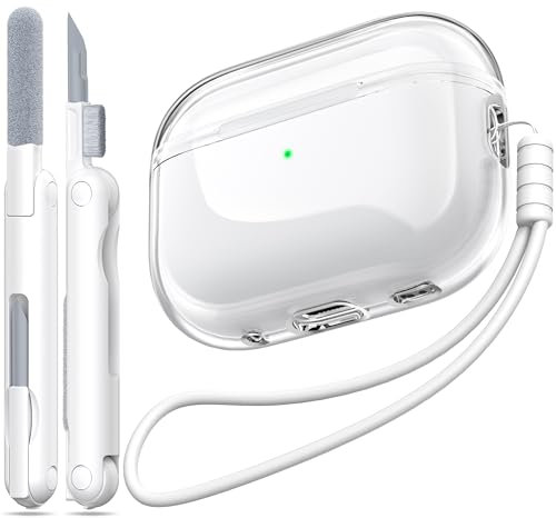 MHYALUDO Compatible con Airpods Pro 2ª/1ª generación, Compatible con Airpods Pro Case 2ª Gen Puerto de Carga USB C, Funda Transparente Suave a Prueba de Golpes con cordón de Limpieza,Transparente