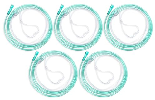 Agooteam Adult Standard Nasal Cannula – 5-Pack Soft Green Oxygen Tubing (7 ft) High Visibility, Kink-Resistant & Lightweight