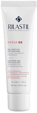 Rilastil Difesa DS, Gel Lenitivo Anti-Squame, per Viso e Cuoio Capelluto, Leggero e ad Assorbimento Immediato con Pre e Post Biotici Riequilibranti, per Pelle Sensibile a Tendenza Seborroica, 30ml