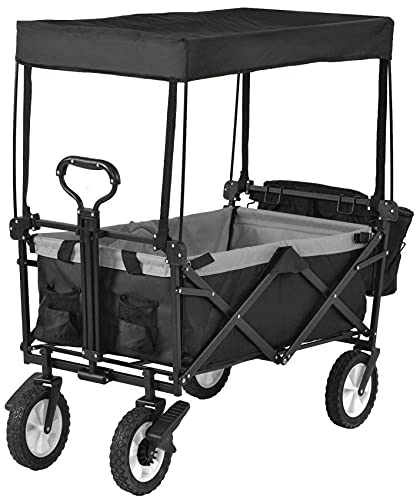 LIPJIA Carrello Spesa,Carrello da Campeggio Pieghevole, Giardino Portatile con 4 Ruote, tettoia Rimovibile, carro da Giardino Pieghevole Carro a Mano per Esterni Carriola da Giardino Carriola da gi