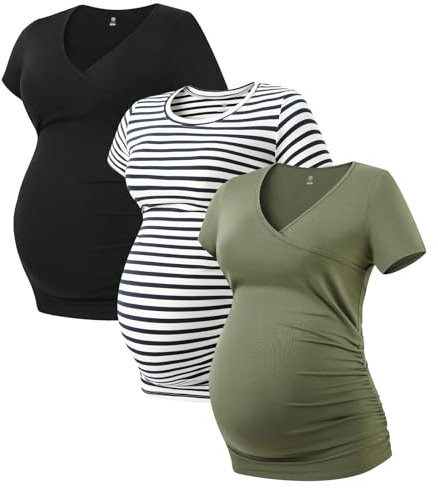 LAPASA Damer 3-pack Graviditetstopp, Gravidmode, Graviditetskläder, Toppar, Graviditet, Kortärmad Gravid-T-shirt L55