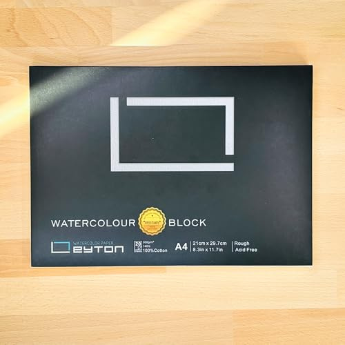 Leyton Papier Nouveauté Bloc A4 pour l'Aquarelle 100% coton, Grain Torchon, 300gms, 21cm x 29,7cm, 20 feuilles, 20 feuilles, qualité artiste