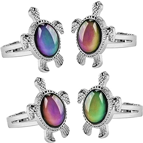TOGEVAL Bague Garçon et Filles en Alliage à Changement de Couleur Sensible la Température, Lot de 4 Bagues Tortue Créatives pour Humeur et Style Unisexe