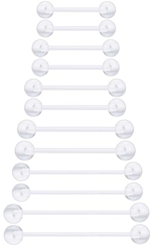 Ocptiy 16G Clear Plasic Tongue Ring Nipple Piercing Flexible Acrylic Straight Barbell Long Short Bioflex Silicone Industrial Earring Pregnancy Belly Navel Button Ring Retainer Piercin Jewelry Surgery