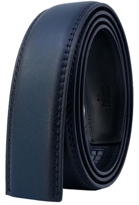 COTIDI Ceinture homme en cuir automatique à cliquet sans trous 35 mm de large sans boucle (125 cm, MARINE PATINE)