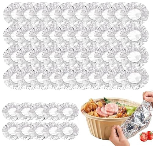 Fogli di alluminio per alimenti, 50 pezzi di pellicola trasparente riutilizzabile – Coperture resistenti al calore | Per conservare la freschezza delle ciotole da cucina pentole e
