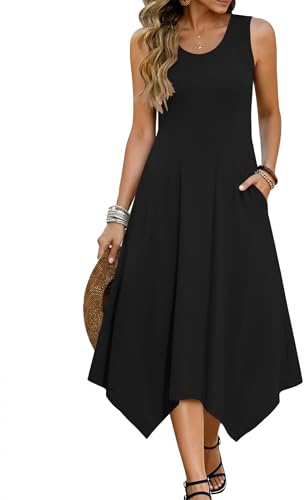 Zeagoo Vestiti Estivi Donna Senza Maniche Abito Midi Scollo Rotondo Abiti a-Nero M