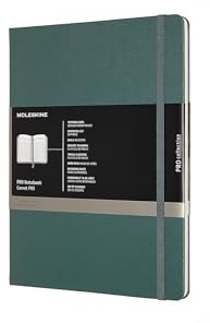 Moleskine Pro Notebook, Taccuino da Ufficio, Copertina Rigida con Chiusura Elastica,Layout Organizzato con 8 Fogli Staccabili, Colore Verde Bosco, Formato Extra Large 19 x 25 cm