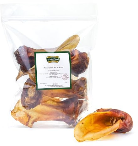 Masterfeed Rinderohren mit Muschel, Getrocknet, 100% Natürlich, Kauartikel für Hunde, 500 g