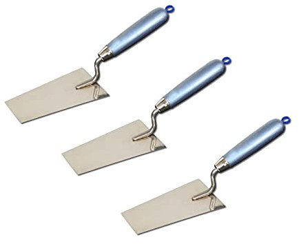 3er Set DEWEPRO Putzkelle (Schmiermännchen) Berner Form - Stuckkelle - Stuckateurkelle - Spachtelkelle - kleine Maurerkelle - 145x80x55mm - Edelstahl - lackierter Holzgriff Holzheft - Stukkateurkelle