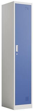Racking Solutions. Single Door Metal Storage Lockers, Blue & Grey Steel Lockable Unit, Staff Gym School Changing 1850mm H x 380mm W x 450mm D