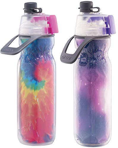 O2COOL Mist 'N Sip Misting Water Bottle 2-in-1 Mist And Sip Function With No Leak Pull Top Spout Reusable Sports Water Bottle - 20 oz (Tie Dye/Celestial Purple)
